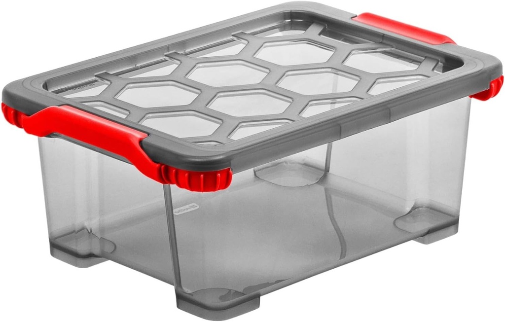 Cutie de depozitare Rotho Evo Total Protection 11l cu capac, plastic alimentar (PP) fara BPA, antracit/rosu, 11l (39,3 x 28,3 x 16,0 cm)