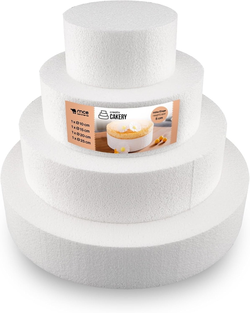 MCE-Commerce A3995984 Set pentru tort Styropor, blat de gatit, H 5cm, 10cm 15cm 20cm 25cm, EPS, Alb, 25x15cm, Alb
