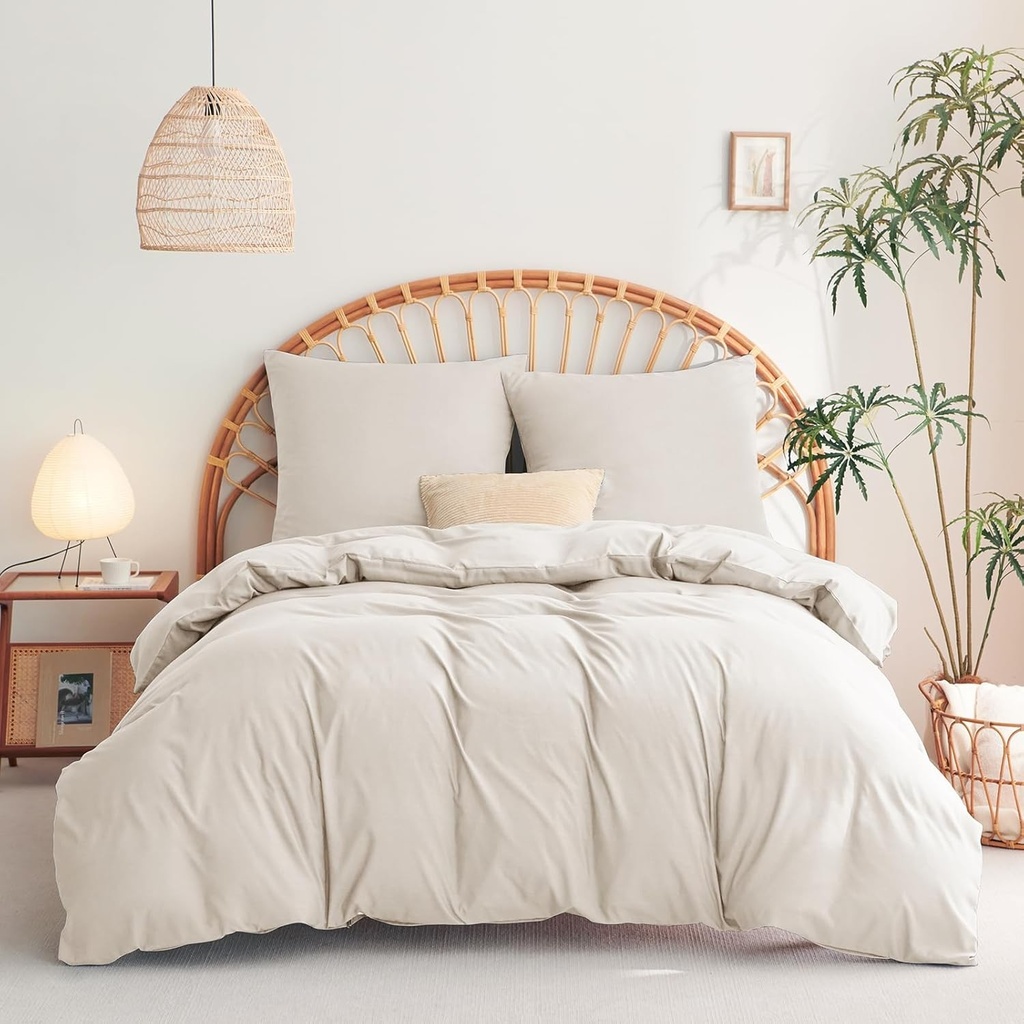 Husa pilota WAVVE 140x200 cm cu 1 fata de perna 65x65 cm – Set de lenjerie de pat single pentru pat 90x190 cm cu fermoar, Seturi de huse pilota din microfibra, bej 140 x 200