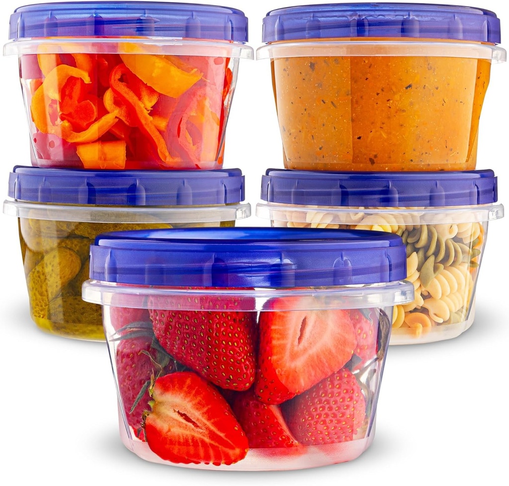 Recipiente din plastic pentru depozitarea alimentelor cu capace detasabile, 473 ml, 5 bucati, pentru mancare la pachet, cuptor cu microunde, congelator si masina de spalat vase, fara BPA