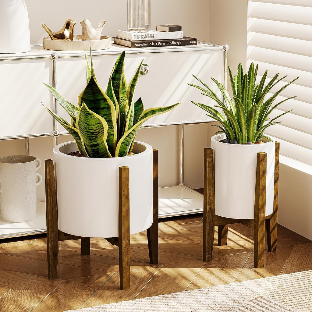 Suport pentru plante de interior Bamworld, suport reglabil pentru plante de interior/exterior, piedestal pentru plante, scaun independent din bambus pentru ghiveci de plante, pentru balcon si gradina moderne (ghiveciul nu este inclus)