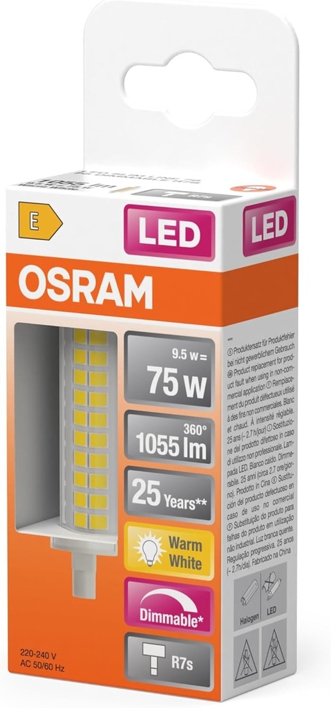 Lampa liniara Osram LED Slim Line R7s 9.5W 1055lm 2700K halogen dimabil inlocuibil durata lunga de viata de pana la 25.000h calitate ridicata a luminii eficienta energetica IP20