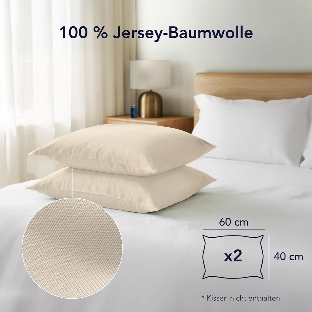 Fata de perna Dreamzie 40x60 (Set de 2) - 100% bumbac Jersey 150 g/m² Fete de perna - Bej - Pentru perne 40 x 60 cm - Fata de perna - Fata de perna - Rezistenta si hipoalergenica