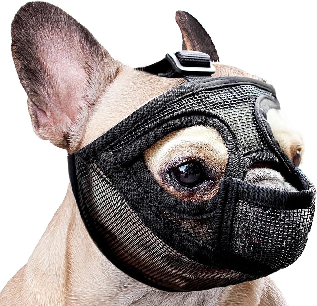Botnita pentru caini Bulldog Francez, botnita dellyy pentru buldogi, botnita pentru buldog, botnita pentru caini cu bot scurt, anti-muscatura, anti-latrat, anti-lins (S)