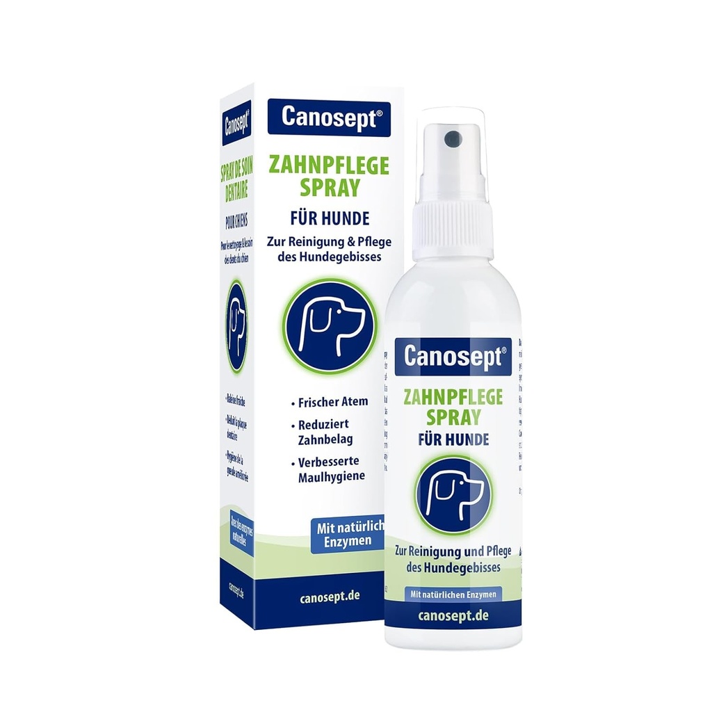 Spray dentar Canosept pentru caini 100ml - Indepartarea tartrului pentru caini - Spray dentar pentru caini - Controlul tartrului - Impotriva respiratiei urat mirositoare la caini - Curatarea dintilor cainilor - Ingrijire dentara eficienta pentru caini - Spray dentar pentru caini