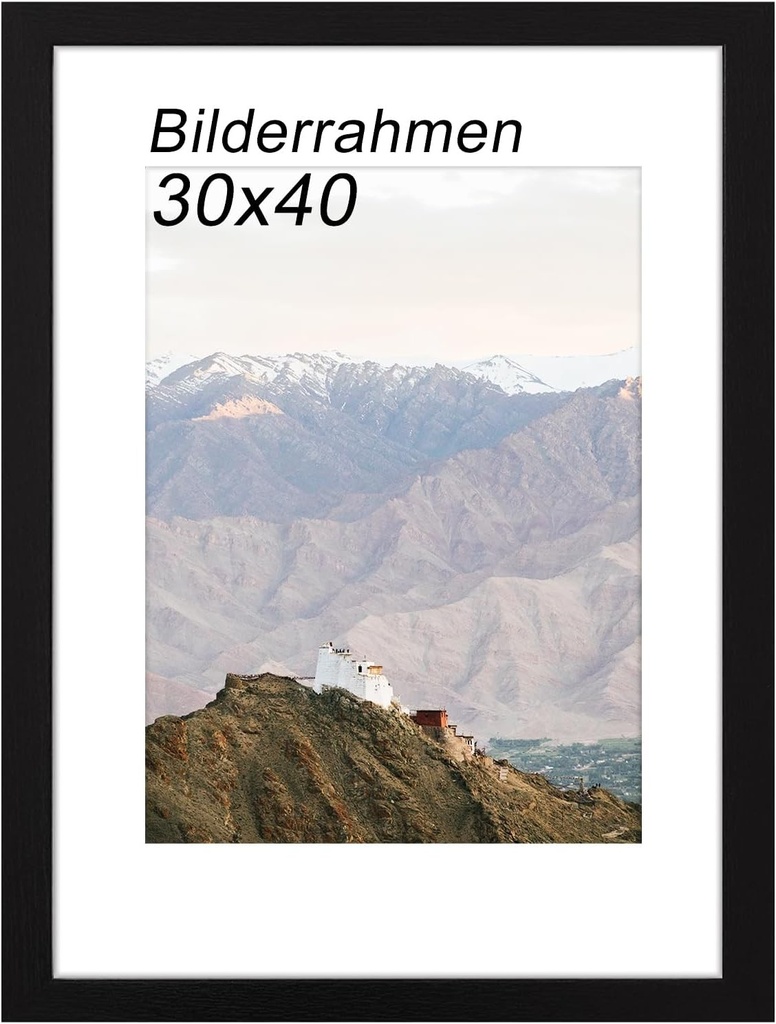 Rama foto RUN HELIX 30 x 40 cm (11,8 x 15,75 inch), Rama foto din lemn 30x40 cu Passepartout potrivita pentru printuri foto 30x40 cm, Rama foto cu fereastra pentru montare pe perete (Negru)