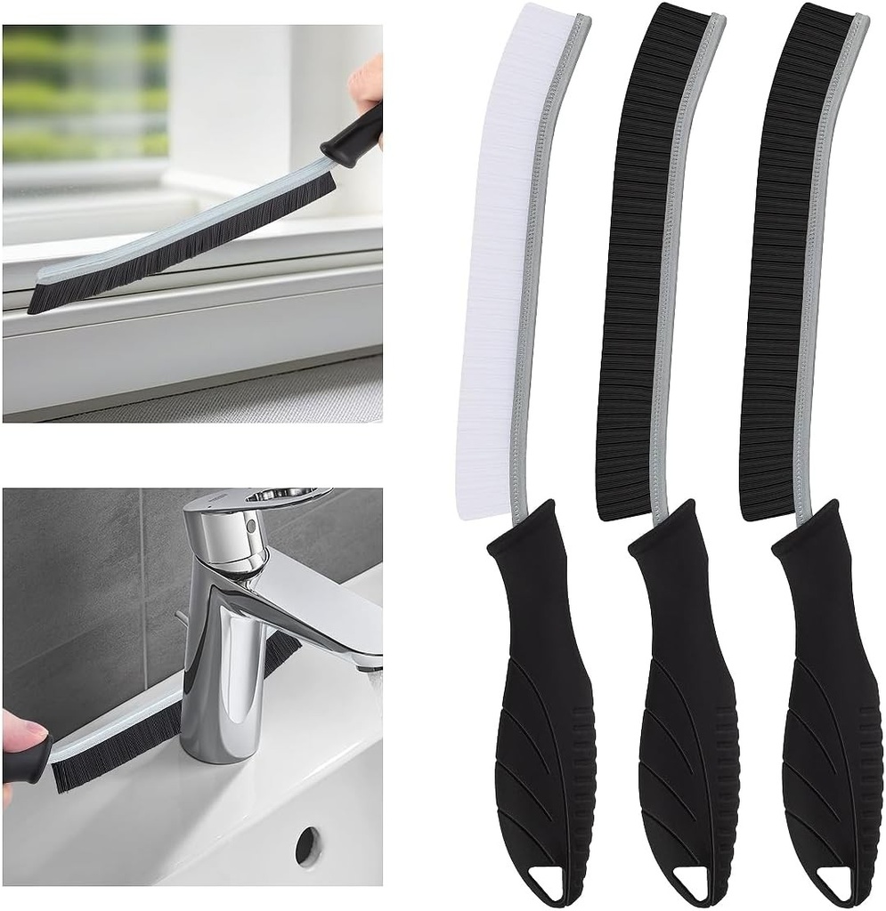 Perie de curatare a colturilor cu peri duri TQRR - Perie multifunctionala pentru rosturi, Perie de curatare, Perie de curatare a crapaturilor, Instrumente de curatare pentru toaleta, baie, bucatarie, uz casnic, rosturi (3, Negru)