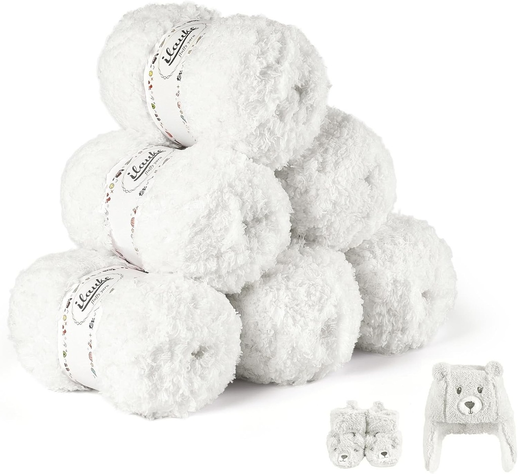 Ilauke 300g (6 x 50g) Fire de crosetat pentru bebelusi, fire pufoase 100% acrilice, lana groasa pentru crosetat pentru incepatori si copii, bumbac de lapte anti-scarpaturi pentru tricotat paturi, esarfe, genti, papusi (maro)
