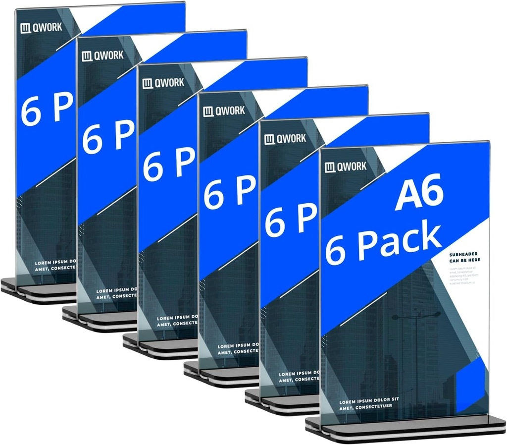 Suporturi de masa acrilice QWORK® A6, format din 6 piese, cu baze solide, suporturi acrilice fata-verso pentru birou, restaurant, cafenea, magazin, nunta