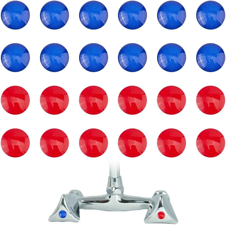 SUPERFINDINGS 40 buc autocolante pentru apa calda si rece, etichete autoadezive pentru apa calda si rece, impermeabile, etichete pentru robinet, autocolante din PVC, sfaturi pentru temperatura apei, pentru baie si bucatarie, 35 mm