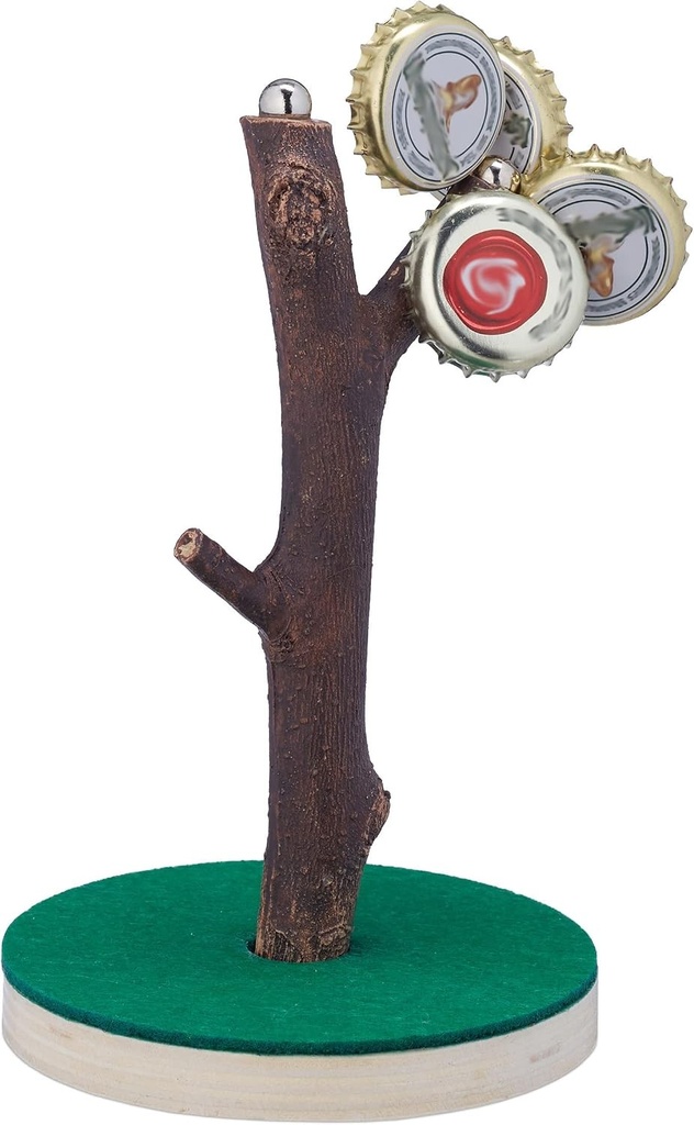Relaxdays Copac pentru Capace de Sticle, Joc de Baut si Suport pentru Capace de Sticle, IxA 14 x 9 cm, Cadou pentru Barbati, 2 Magneti, Copac pentru Covorase de Bere, Colorat