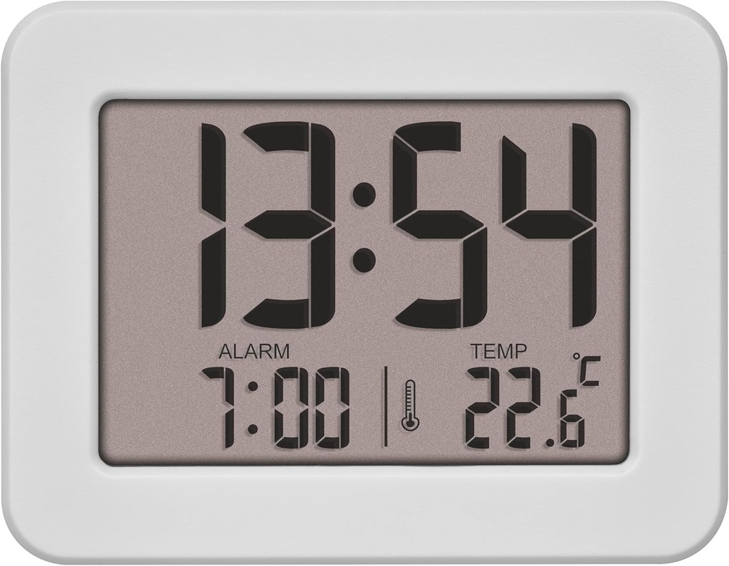 TFA Dostmann Mini ceas desteptator cu temperatura, 60.2044.02, ceas de masa, functionat cu baterii, inclusiv data si alarma, ceas desteptator de calatorie, mic, alb