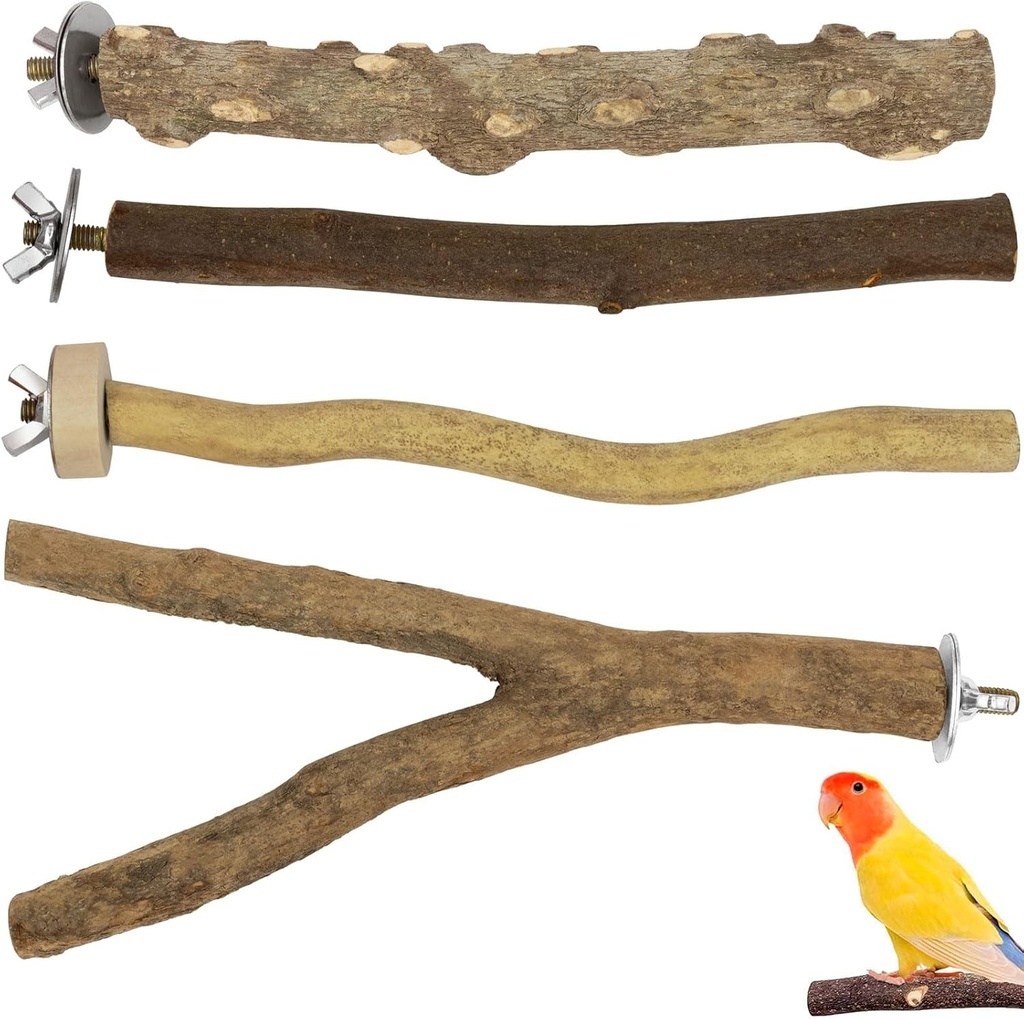 Set de 4 stinghii naturale pentru pasari, stinghii din lemn natural, suporturi pentru pasari, accesorii pentru pasari, stinghii pentru perusi, canari, nimfe, accesorii pentru colivii