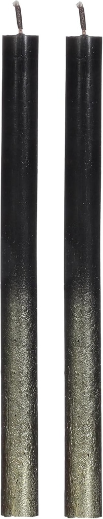 Set de lumanari COMFORDER Taper, 2x lumanari de masa negre si aurii, 25 cm, timp de ardere 10 ore