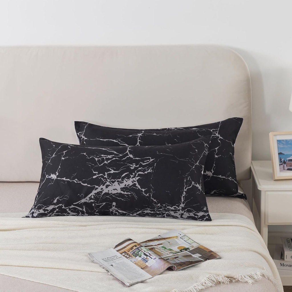 WUMIUER Fata de perna marmorata 40 x 80 cm (Set de 2) - Microfibra moale cu fete de perna cu fermoar - Model de marmura alb-negru - pentru perne de pat si canapea 40 x 80 cm - Fata de perna - Fata de perna
