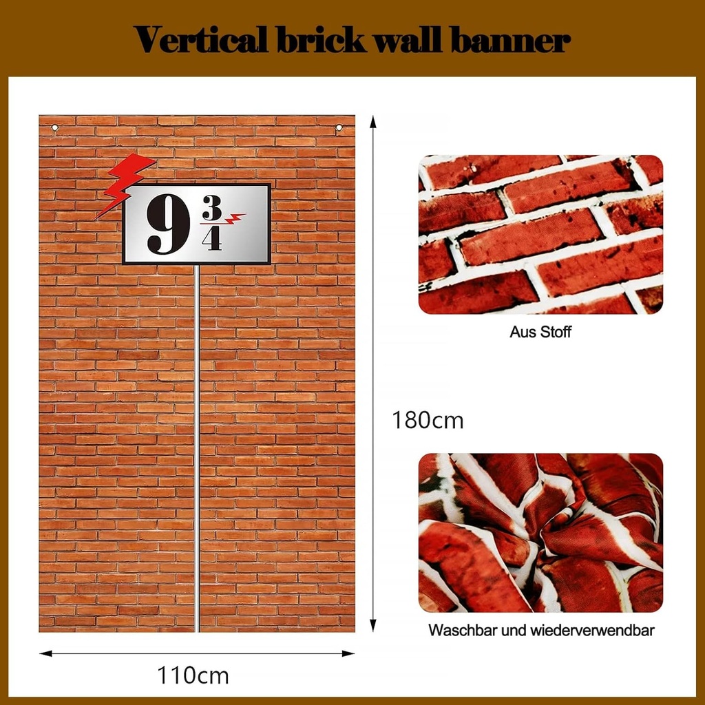 DUGEGAYL Platforma 9 3/4 Zid de caramida Fundal de petrecere pentru petrecere de ziua de nastere a copiilor, Decoratiune de petrecere cu tematica de vrajitor, Bannere de petrecere
