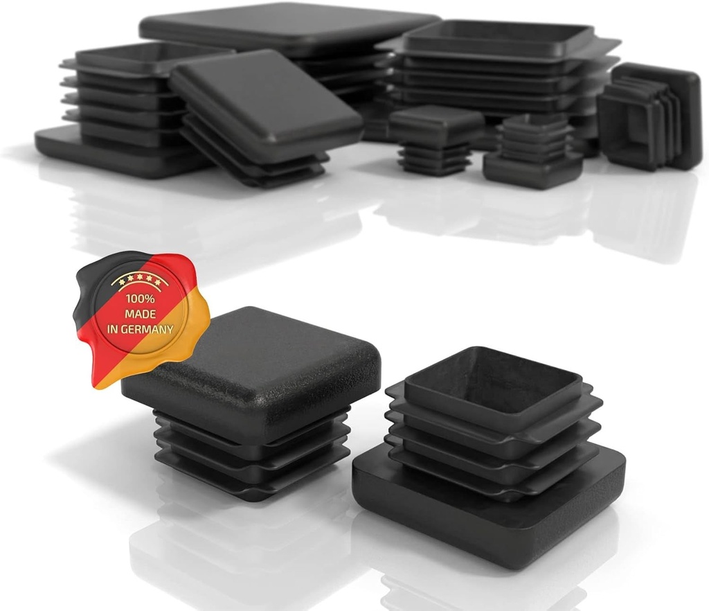 Dopuri cu fante PD® 18x18 mm pentru teava patrata | Dopuri patrate din plastic PE | Dop pentru picioare de scaun | Dop pentru teava patrata pentru tevi metalice, scaune, canapele, mese si rafturi | 10 buc.