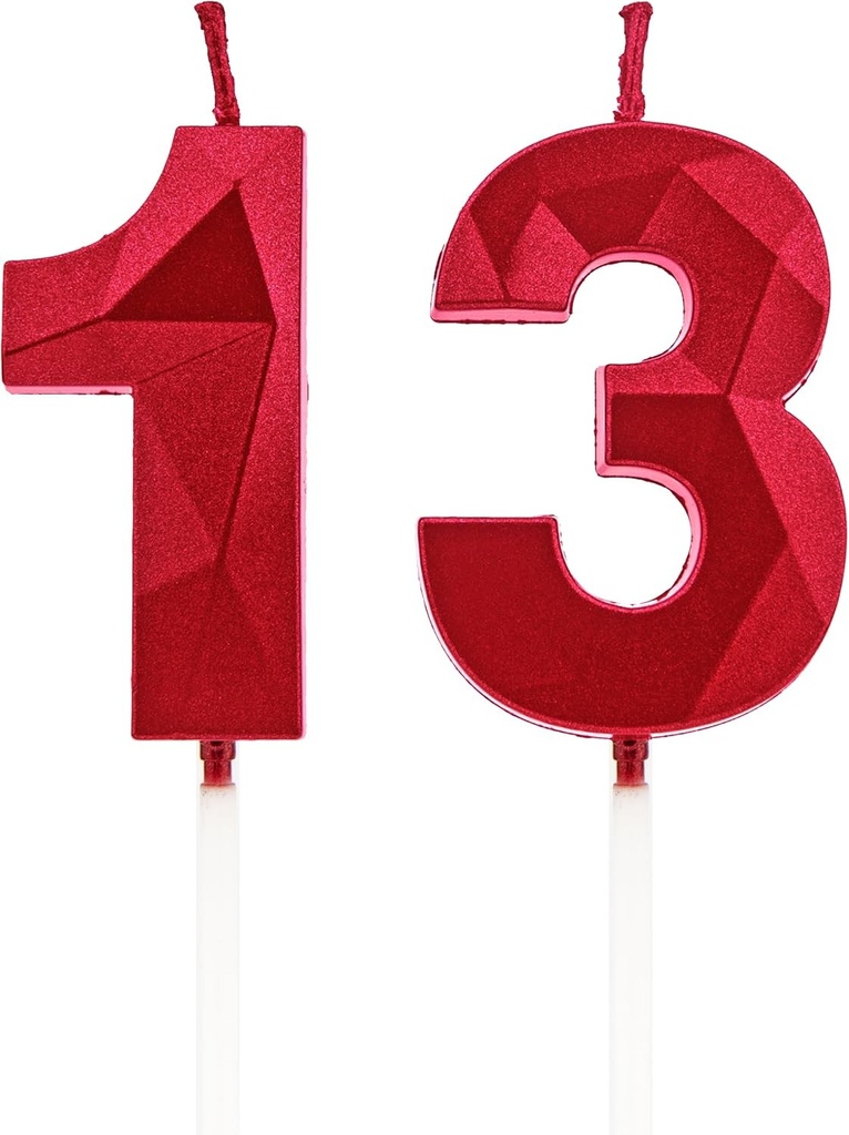 Lumanari pentru a 13-a aniversare, lumanari rosii cu numere, decoratiuni pentru ziua de nastere, decoruri pentru tort de La multi ani, pentru petreceri de ziua de nastere, nunti, aniversari de companie (rosu, 13)