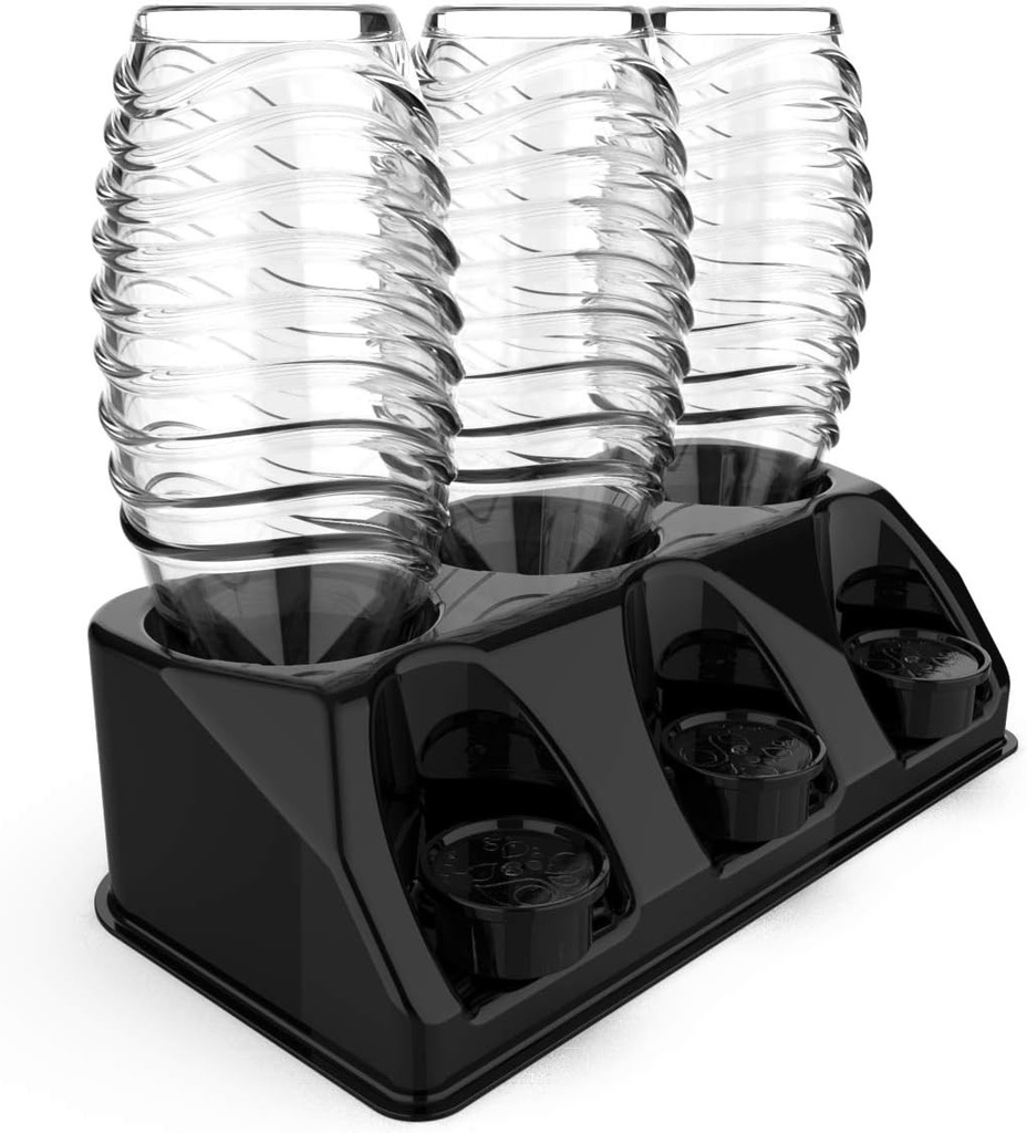 SODACLEAN Set de 3 suporturi lucioase pentru sticle SodaStream Aarke Emil, cu suport pentru capac si scurgator Crystal Easy Power