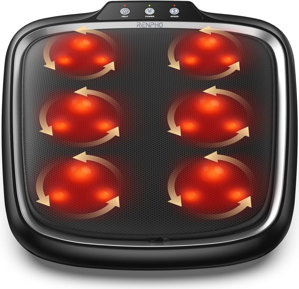 Aparat de masaj incalzit pentru picioare RENPHO, aparat de masaj electric Shiatsu pentru picioare, 18 capete de masaj flexibile cu framantare, aparat de masaj pentru picioare pentru fasciita plantara, cadou de Ziua Tatalui pentru tata