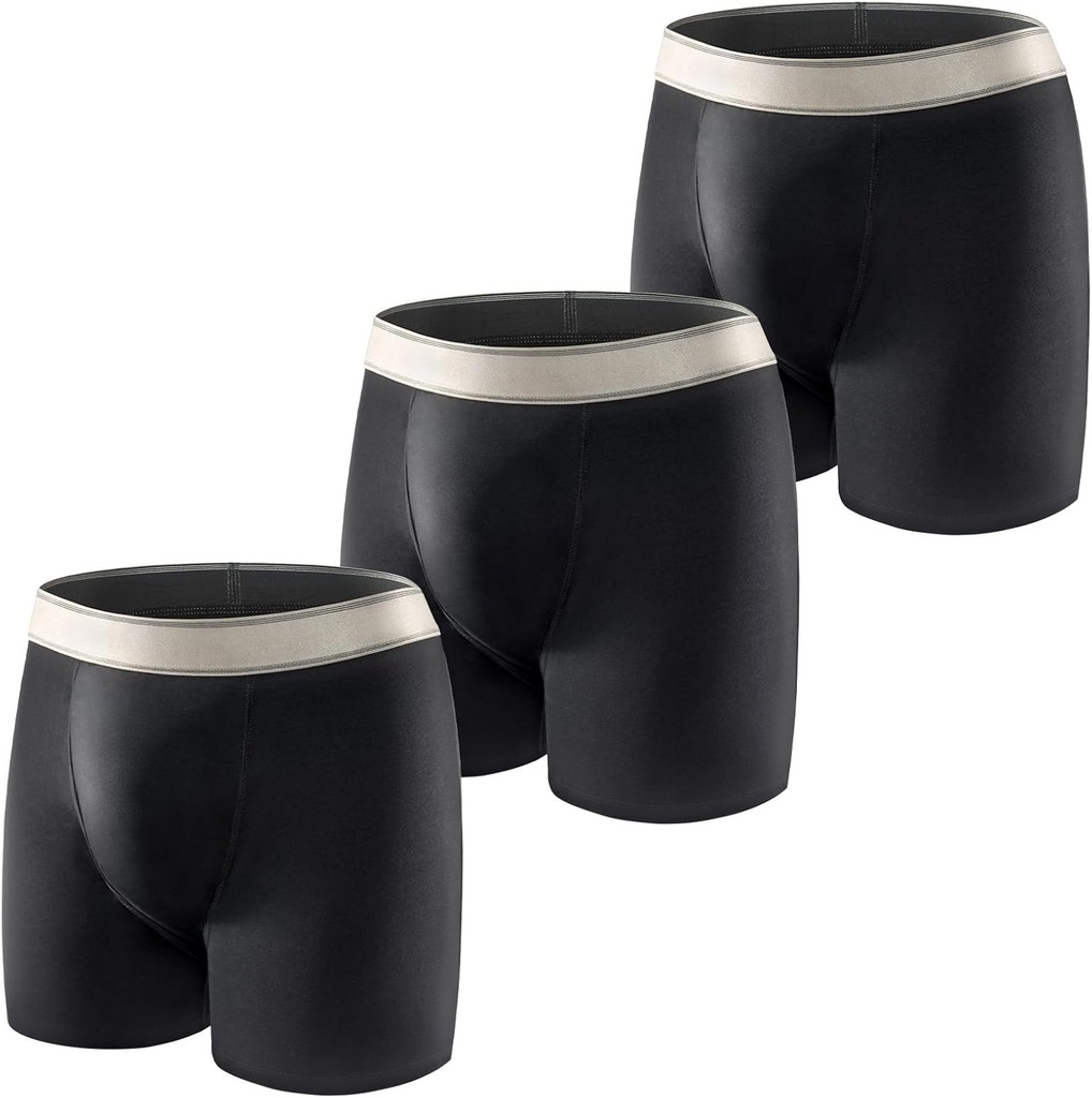Lenjerie intima pentru incontinenta Carer din bumbac, pachet de 3, pentru barbati, cu tampon absorbant de 150 ml - Lavabila - Anti-scurgeri - Reutilizabila - Conceputa pentru incontinenta moderata - Negru - Marimea L