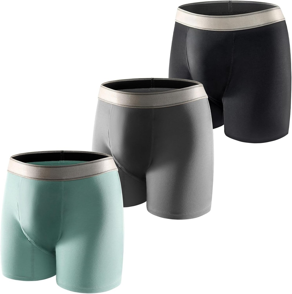 Lenjerie intima Carer din bumbac, 3 piese, pentru barbati cu incontinenta moderata - boxeri lavabili, anti-scurgere, reutilizabili, 150 ml, negru/albastru/gri, marimea XXL
