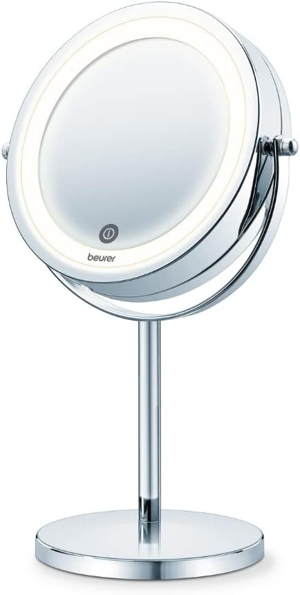Oglinda cosmetica Beurer BS 55, oglinda de infrumusetare cu marire de 7x, cu functie de diminuare a intensitatii luminoase, oglinda de machiaj iluminata cu lumina LED, ideala pentru machiaj si ingrijire faciala, oglinda compacta pentru baie