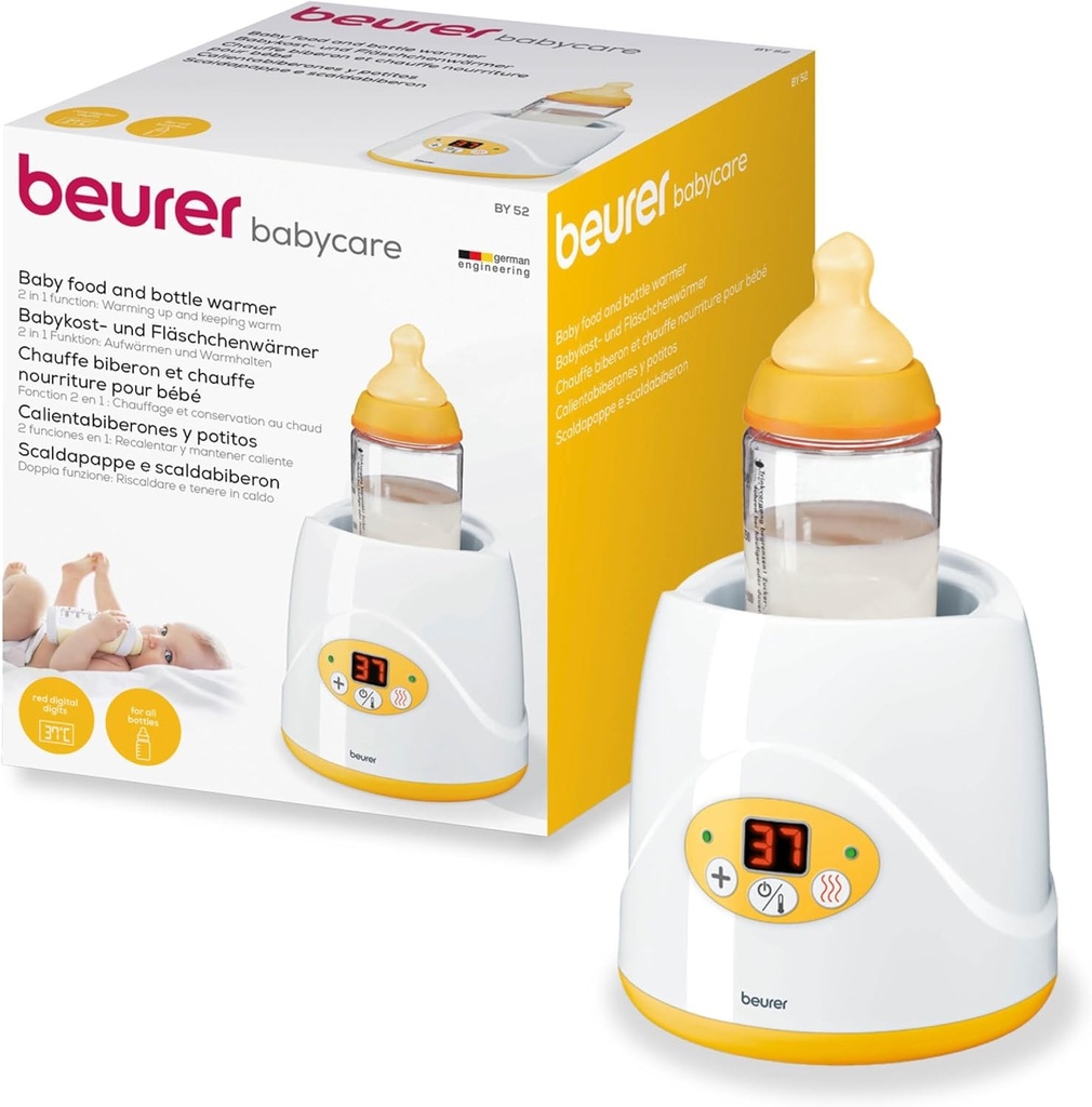 Incalzitor de hrana si biberoane Beurer BY 52, incalzeste si mentine mancarea calda a bebelusilor, timp de incalzire de 8 minute, afisaj digital al temperaturii, compatibil cu toate biberoanele standard, 1 bucata
