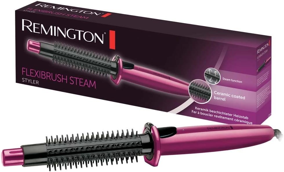 Perie cu aer cald Remington (functie abur pentru coafare delicata) Perie rotunda (tija de incalzire cu invelis ceramic, 2 randuri de peri glisanti de lungimi diferite, placa de styling pentru volum, ondulator) CB4N