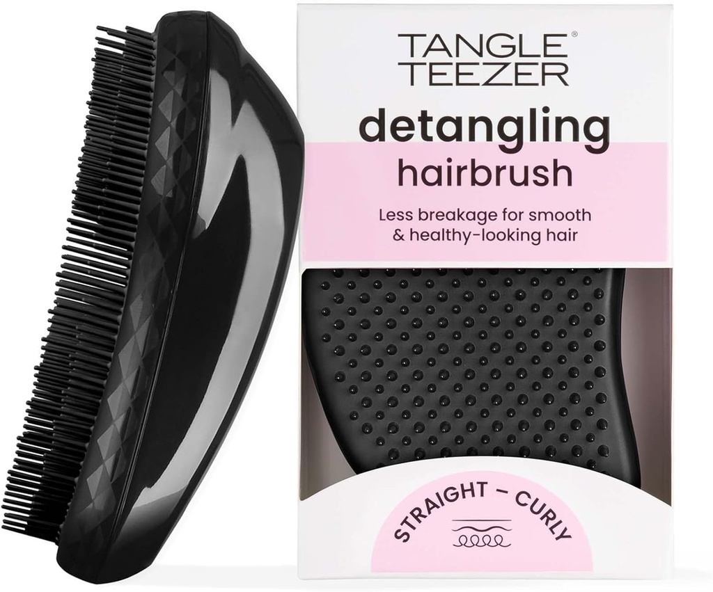 Perie de par Tangle Teezer Original pentru descurcare - Perie cu peri dubli pentru par umed si uscat, pentru indepartarea nodurilor si reducerea ruperii parului - Black Panther
