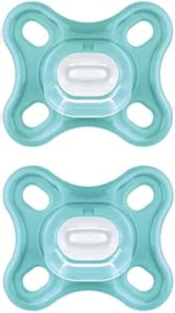 Suzeta MAM Comfort 0-3 luni (Set de 2), Suzeta MAM 0-3 luni din silicon 100% cu design unic, Kit de 2 accesorii moi si usoare pentru nou-nascuti cu suport sterilizant pentru suzeta, Neutru