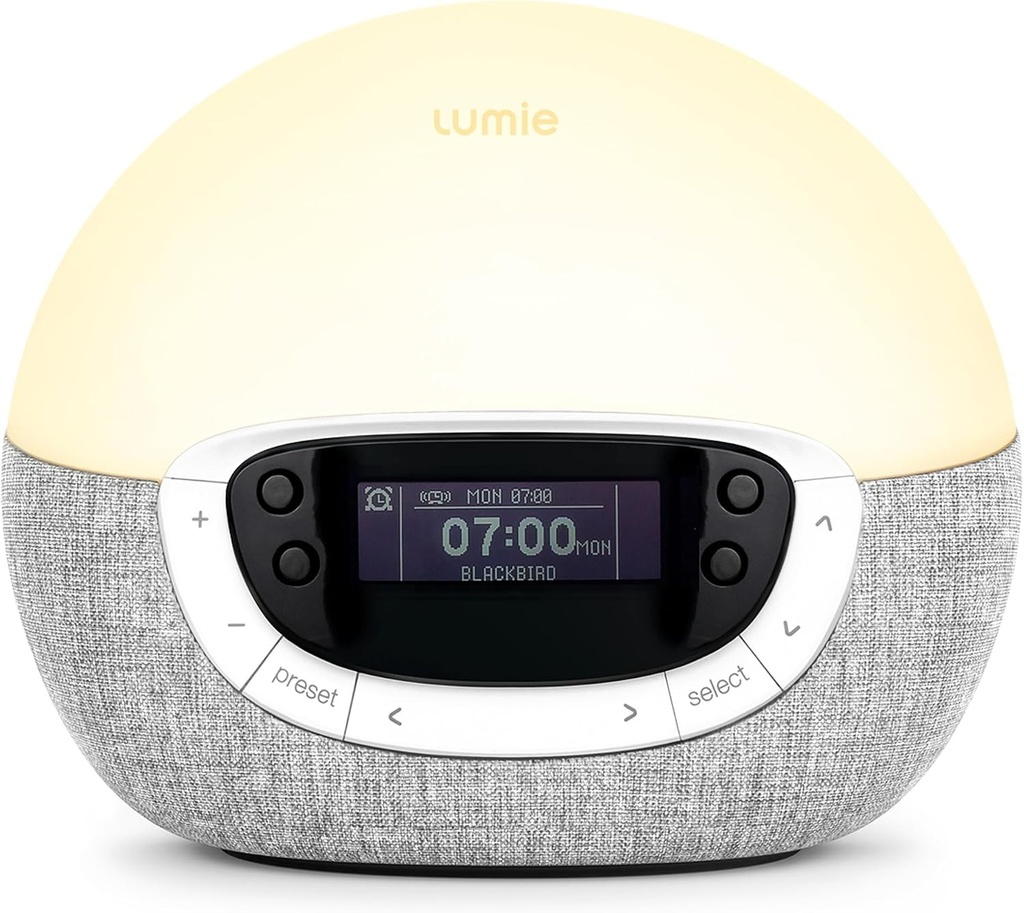 Lumie Bodyclock Shine 300 - Ceas desteptator luminos cu radio, 15 sunete si efect de somn la apus