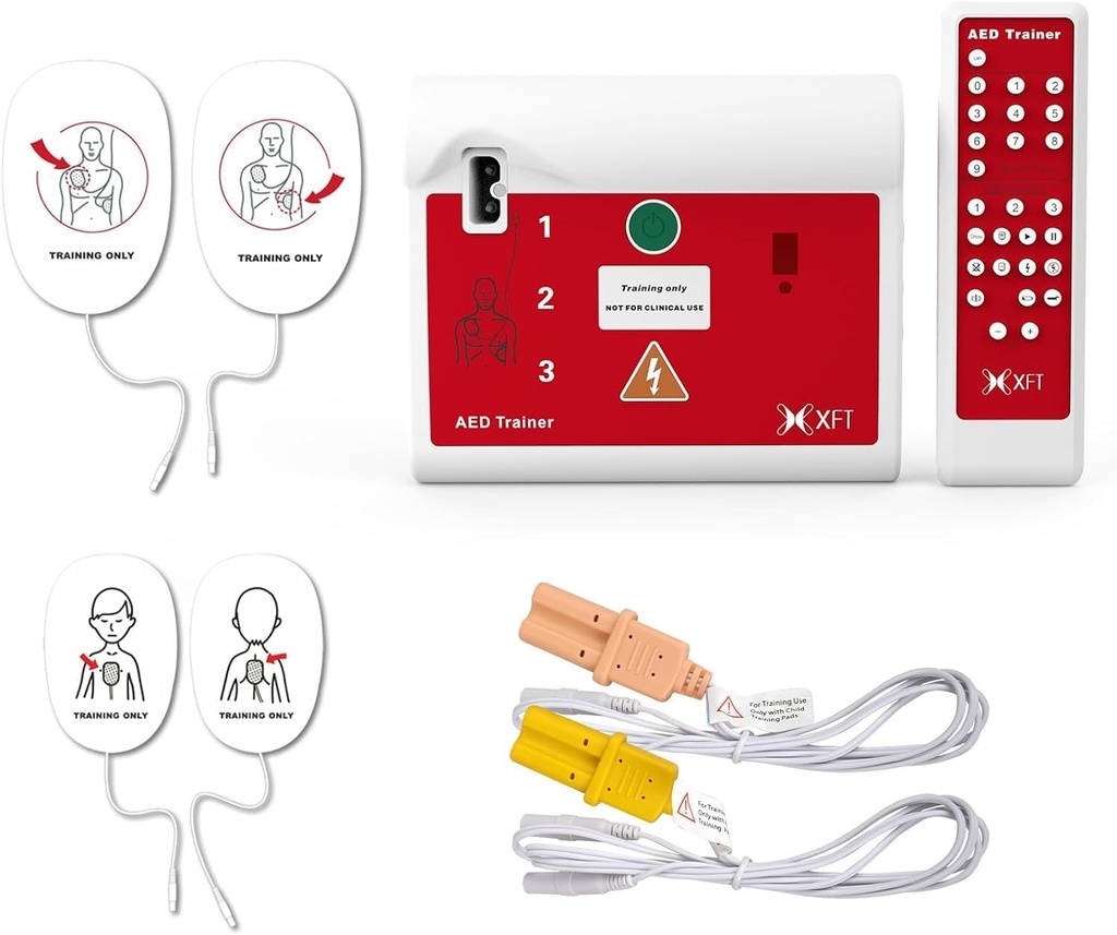 Defibrilator de antrenament cu telecomanda, dispozitiv de antrenament AED cu CPR, 10 scenarii de antrenament, anunturi vocale in franceza si poloneza pentru antrenament AED (120C)