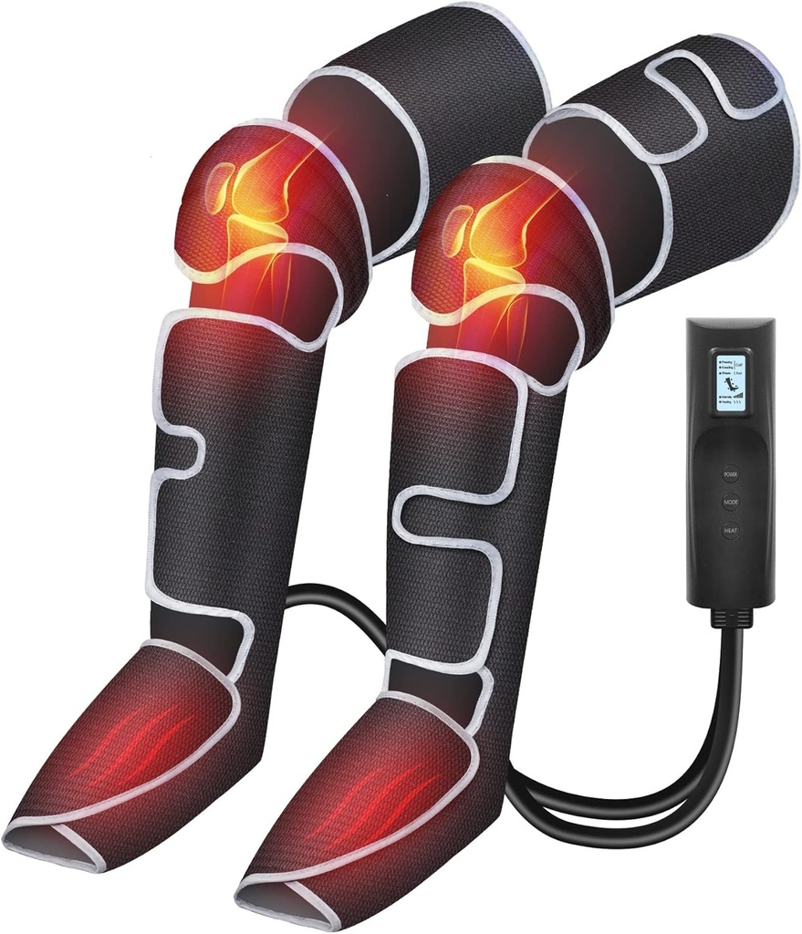 Aparat de masaj pentru picioare COMFIER, masaj termic prin compresie pentru gambe, genunchi si picioare pentru circulatia sangelui si relaxarea musculara, 3 setari de caldura si 3 intensitati, cadouri
