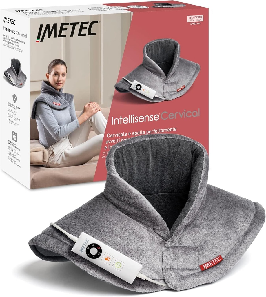 Imetec Intellisense Cervical, Perna de incalzire pentru gat si umeri, Perna termica, 47x52 cm, Material hipoalergenic, 5 temperaturi, Blocare electrostatica de siguranta, Incalzire rapida, Lavabila la masina
