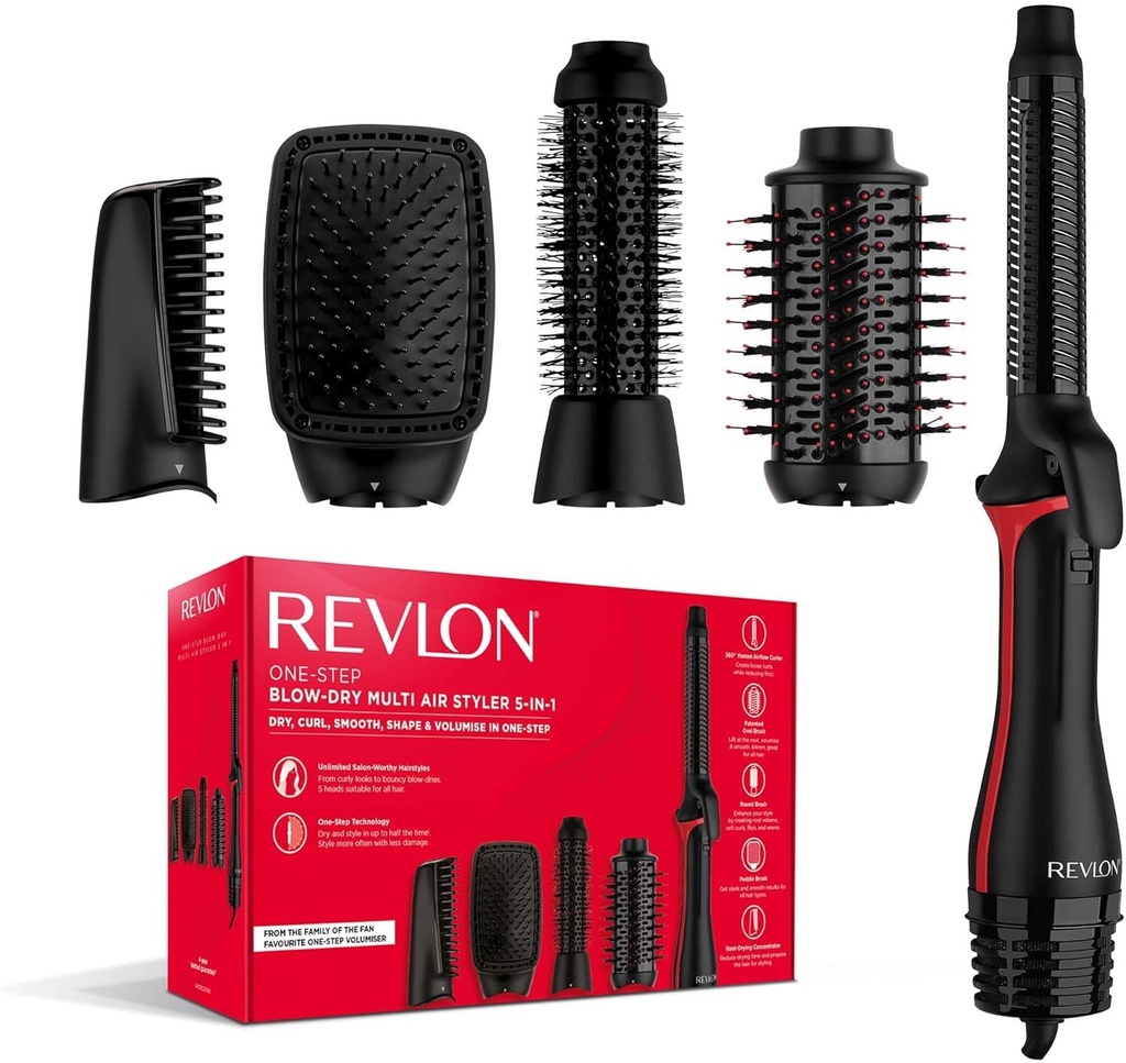REVLON Uscator de par 5-in-1 One-Step™ si aparat de coafat multifunctional (capete detasabile, accesoriu pentru ondulat, uscator, volumizator, aparat de coafat, instrument de modelare). RVDR5370