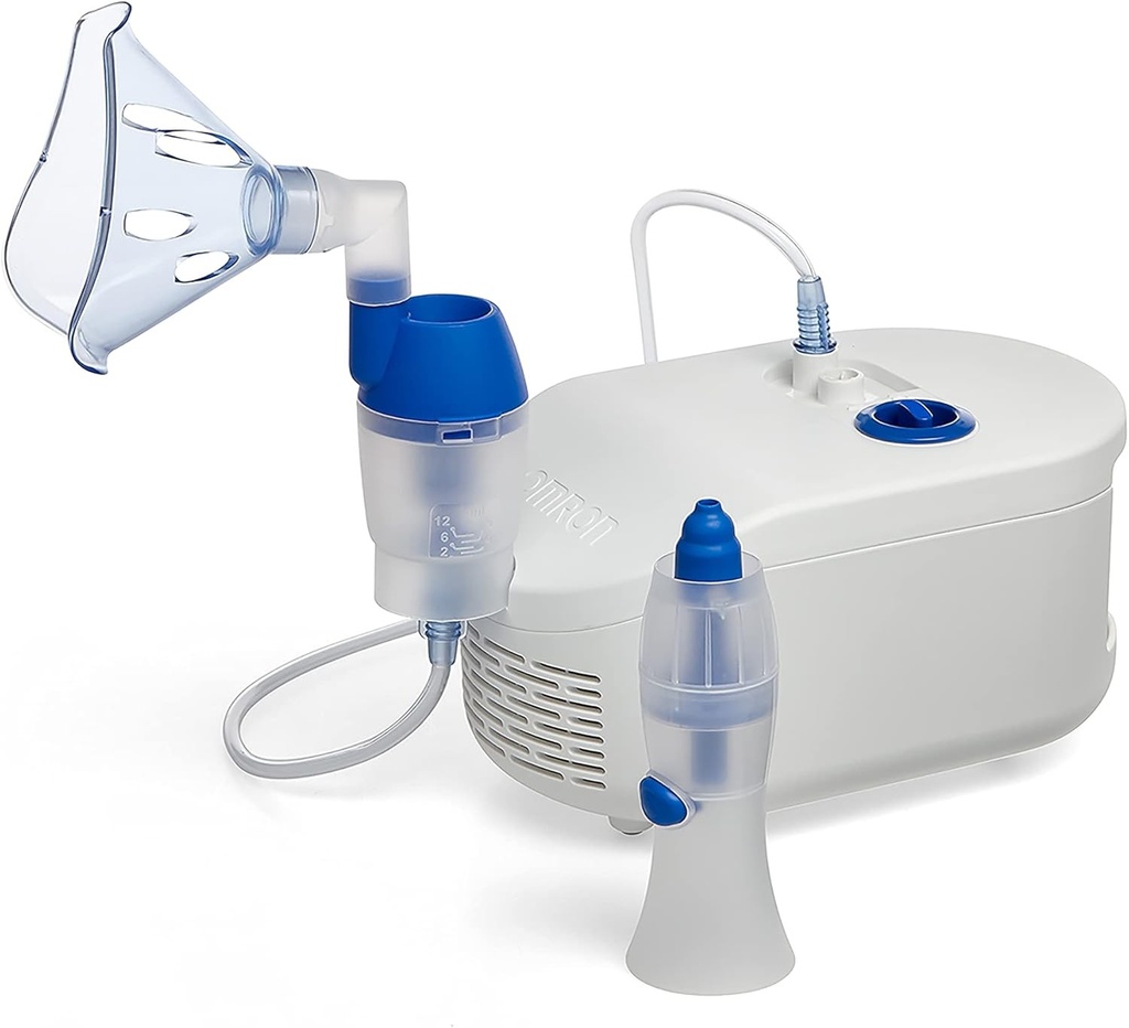 Dispozitiv de inhalare OMRON X102 Total 2 in 1 cu clatire nazala - Inhalator pentru adulti si copii; pentru tratamentul eficient al bolilor respiratorii, alergiilor si racelilor; cu accesorii de inalta calitate
