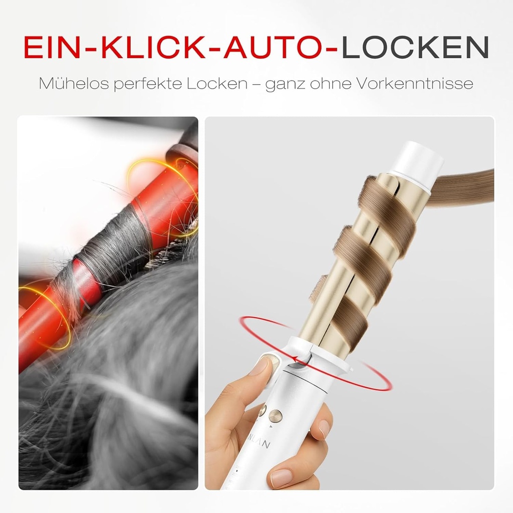 Ondulator automat ANLAN, ondulator de 32 mm pentru bucle mari cu 4 setari de temperatura (160–220°C), ondulator ceramic cu tija de incalzire extra lunga de 12 cm, incalzire rapida in 30 de secunde pentru par lung si scurt