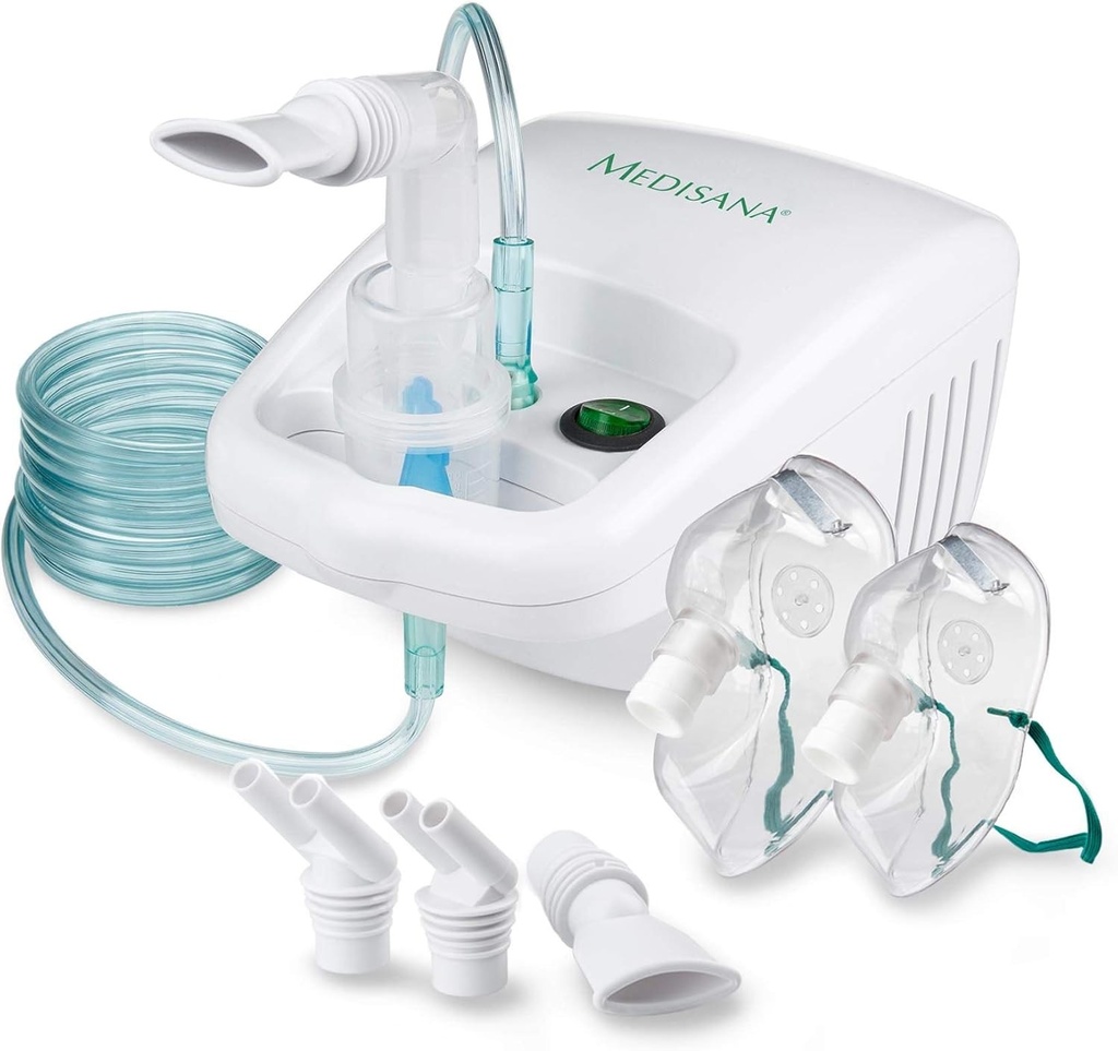 Inhalator Medisana IN 500, dispozitiv de inhalare cu piesa bucala si masca pentru adulti si copii, inhalator nebulizator pentru raceala sau astm cu multe accesorii suplimentare