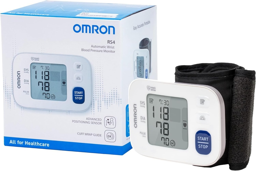 Tensiometru automat OMRON RS4 pentru incheietura mainii, castigator al testului Stiftung Warentest 11/2023, validat clinic, cu memorie, senzor de pozitionare pentru masurare precisa, verificare a ajustarii mansetei