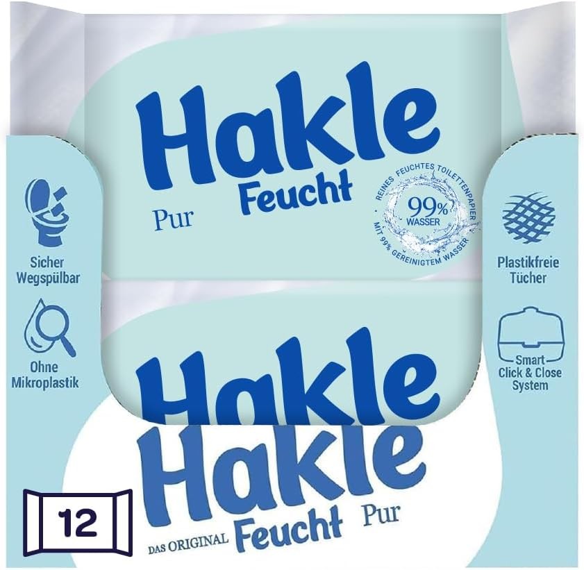 Servetele umede Hakle Feucht Pur in pachet de 12, 504 servetele (12 x 42 de coli), hartie igienica umeda, servetele umede cu 99% apa, servetele rapid solubile in apa