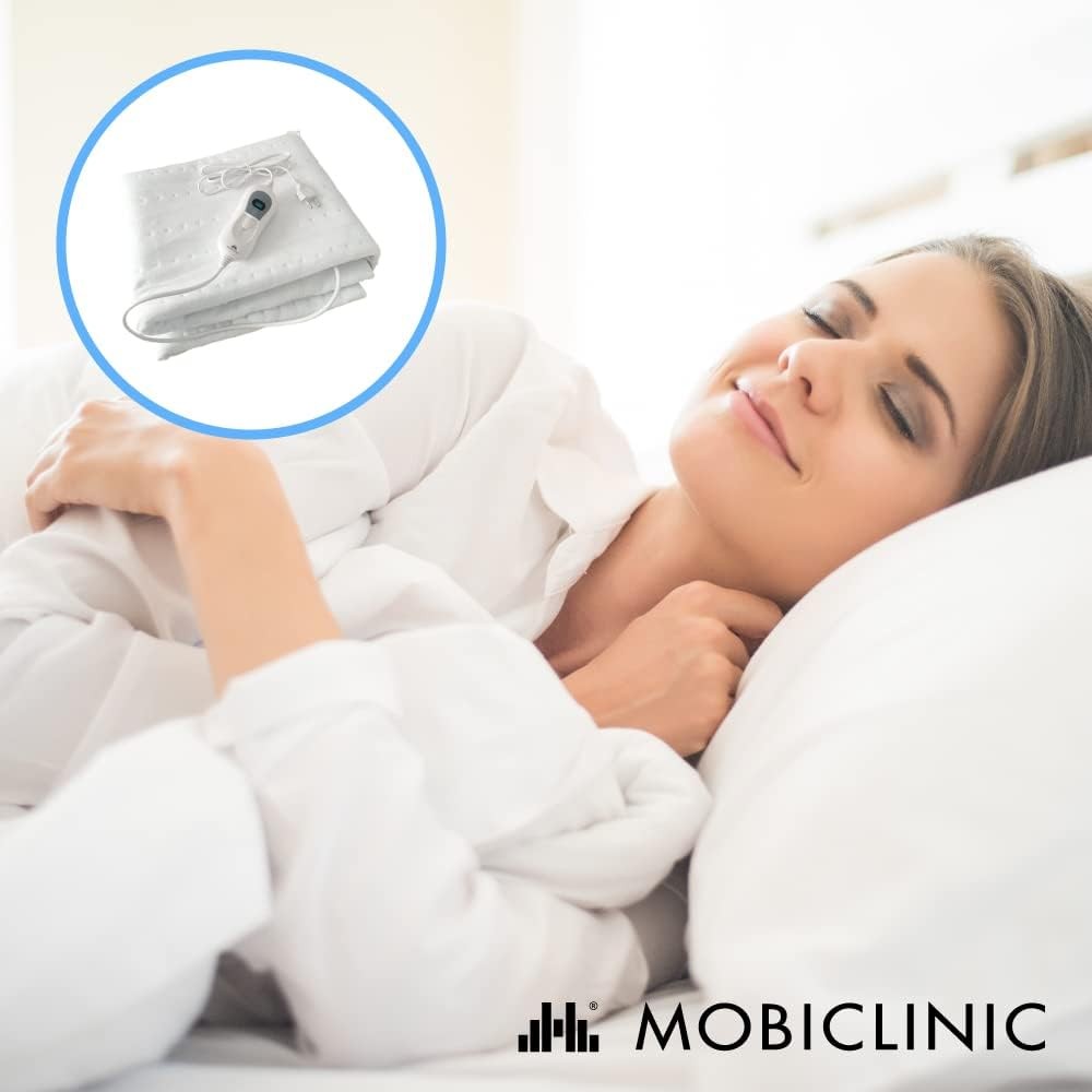 Mobiclinic®, Patura incalzita, Pentru paturi de o persoana, 150 x 80 cm, Marca europeana, Lavabila, Patura incalzita electrica cu 3 setari de temperatura, Reglabila, Alba