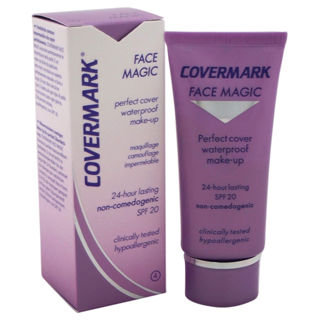 Fond de ten rezistent la apa Covermark Face Magic, hipoalergenic si non-comedogenic, SPF 20, pentru toate tipurile de ten, formula cremoasa si fara apa, culoare 04, marime 30 ml