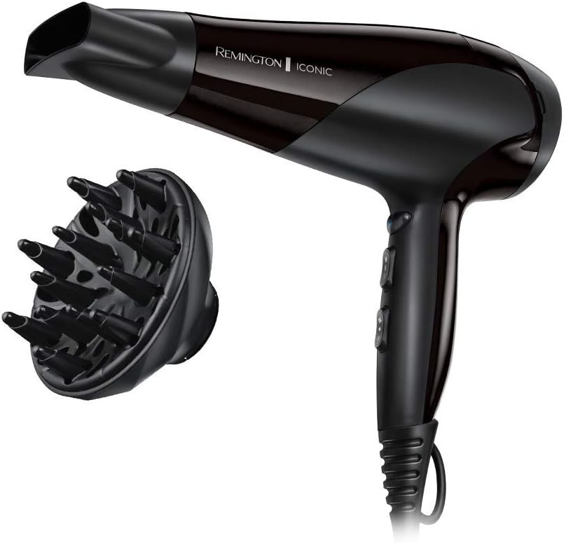 Uscator de par Remington 2200W - Usor si puternic - Functie ionica pentru rezultate excelente, 3 niveluri de incalzire, 2 niveluri separate de ventilator + nivel de racire, Difuzor - D3198