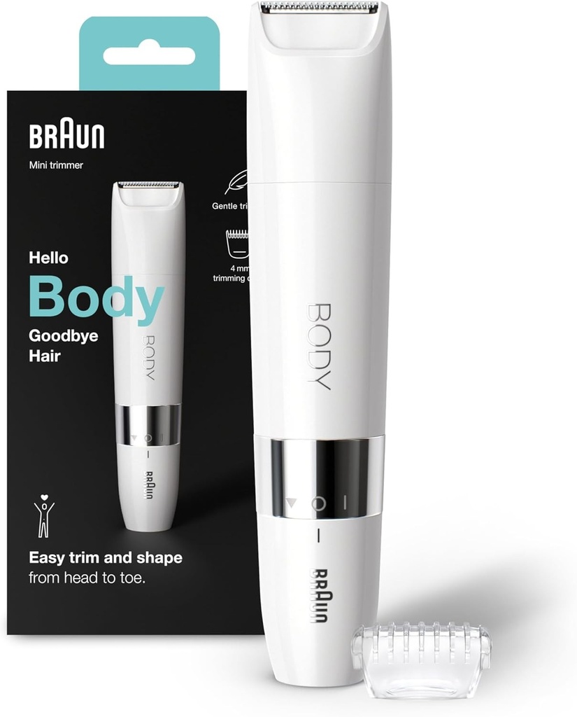 Braun Body Mini BS1000 - Aparat de tuns electric pentru corp, pentru femei si barbati, alb
