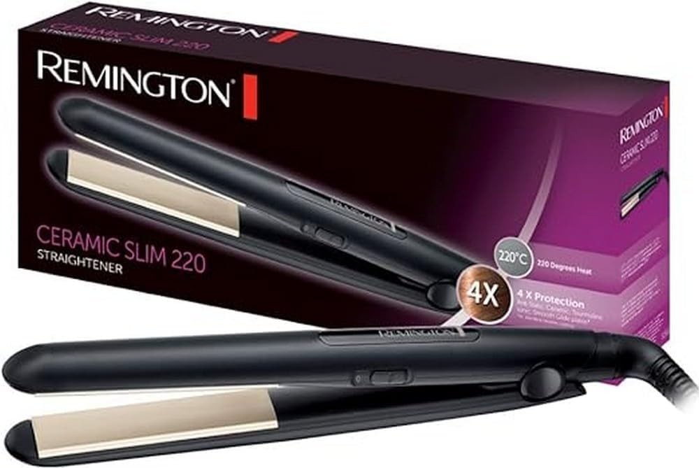 Placa de indreptat parul Remington [Protectie 4X] Ceramic Slim (Invelis ceramic antistatic cu turmalina si alunecare usoara, caldura si stralucire uniforma) S1510
