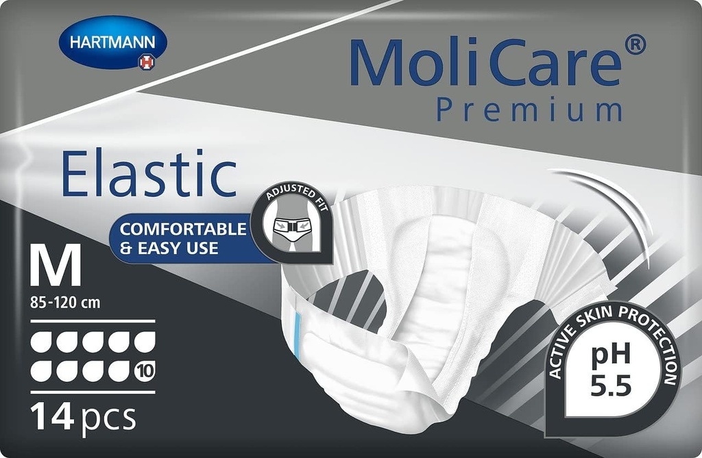MoliCare Premium Elastic Slip: pentru incontinenta severa la femei si barbati; 10 picaturi, marimea M (85-120 cm circumferinta soldului), 14 bucati