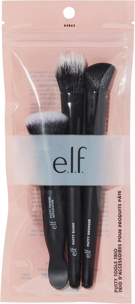 e.l.f. Putty Tools Trio, trei pensule pentru fata pentru produsele e.l.f. Putty, fabricate cu peri sintetici Duo Fiber, produs vegan si necestat pe animale