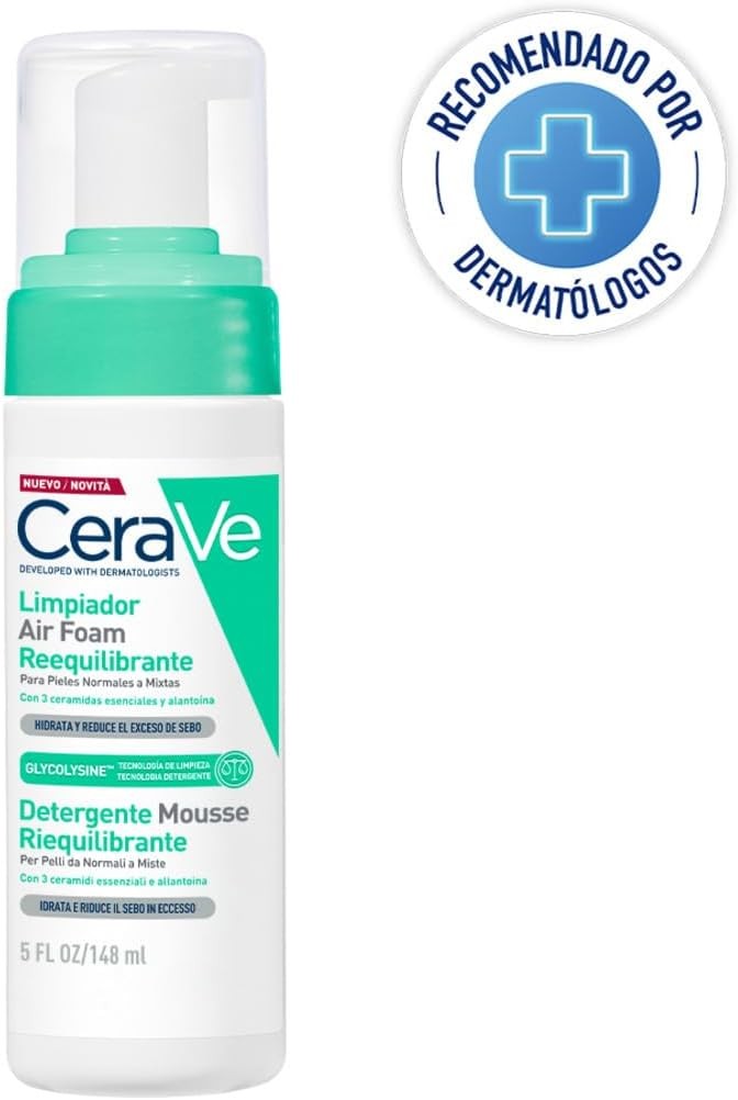 Spuma de curatare echilibranta CeraVe, pentru ten normal pana la mixt, ten hidratat si productie redusa de sebum, cu tehnologie cu glicolizina, 3 ceramide esentiale si alantoina, 148 ml