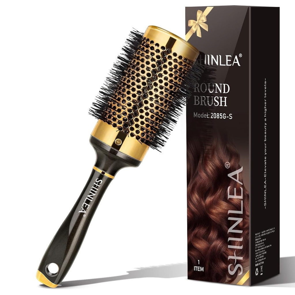 Perie rotunda pentru uscarea cu foehnul – Perie de par SHINLEA, Perie fara smulgere pentru bucle, Perie rotunda pentru femei, Perie de par din nailon de 53 mm, Perie pentru bucle din aluminiu, Perie rotunda profesionala pentru coafarea buclelor